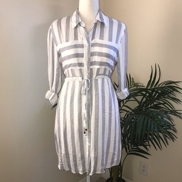 Love Notes Stripe Drawstring Shirt Dress M - Picture 6 of 8